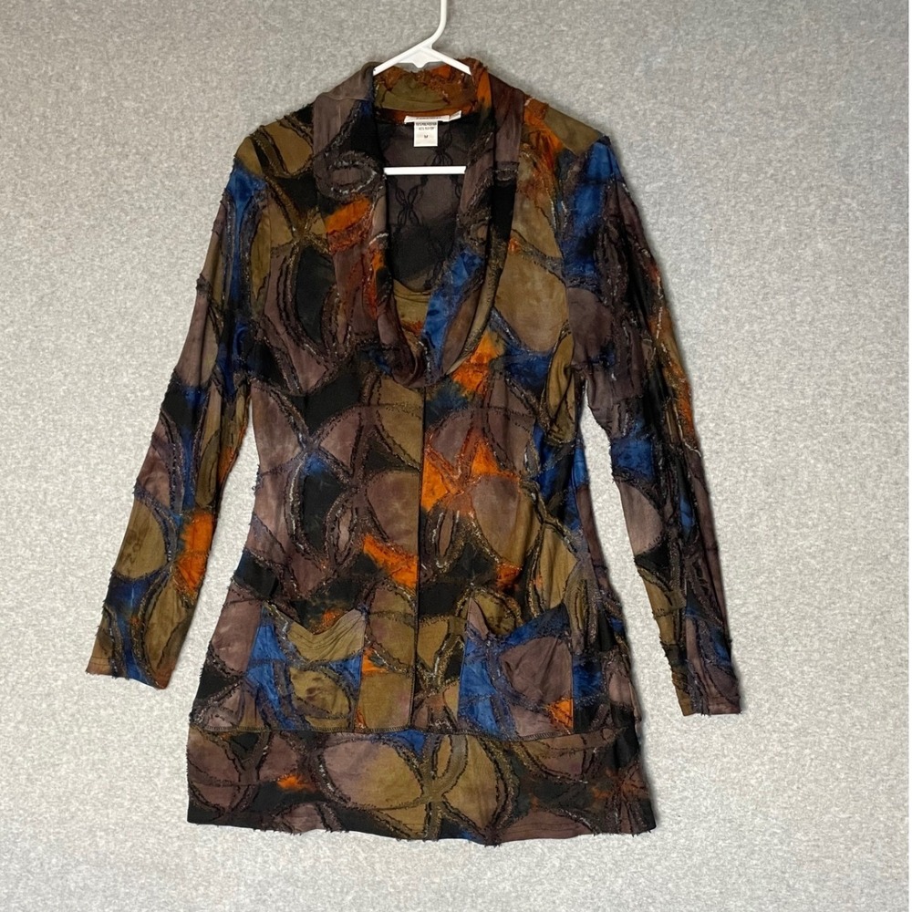 Feratelli Top Womens Medium Goblincore Earthy Cowl Neck Tunic‎ Abstract Textured